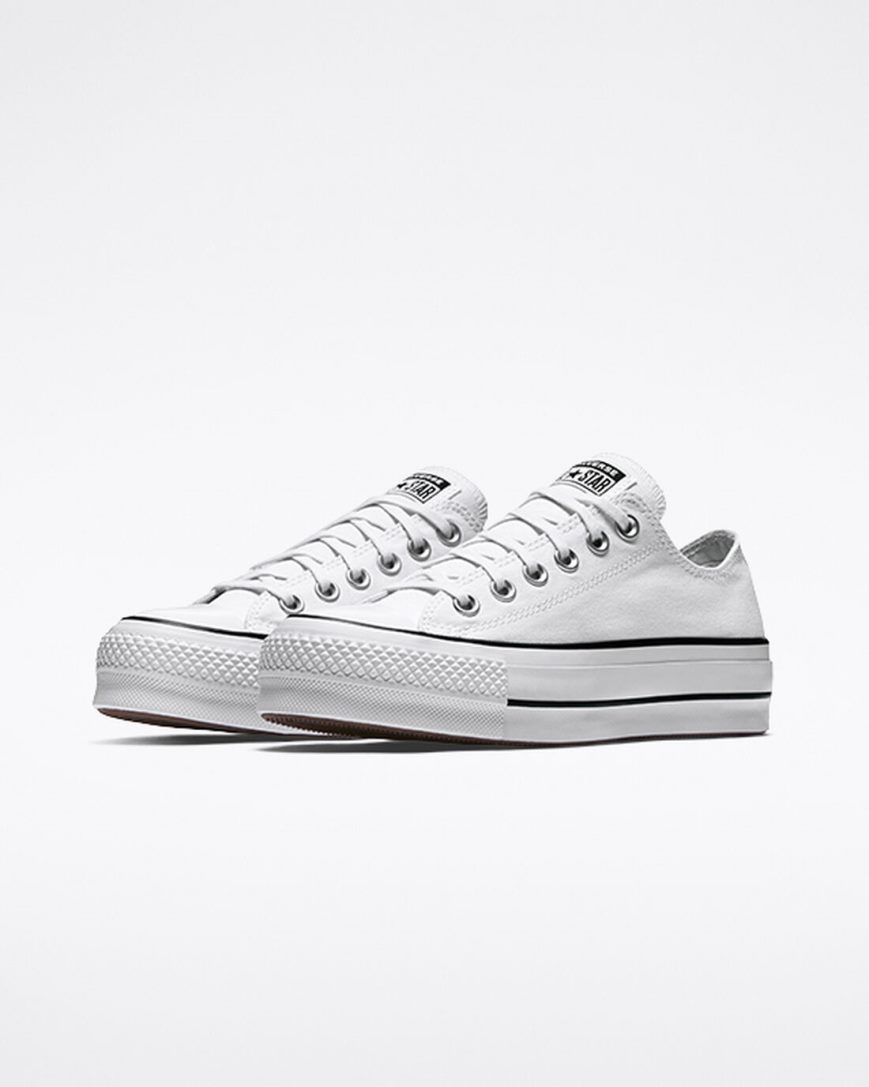 Zapatos Plataforma Converse Chuck Taylor All Star Lift Canvas Bajas Mujer Blancas Negras Blancas | PE W7EP2L